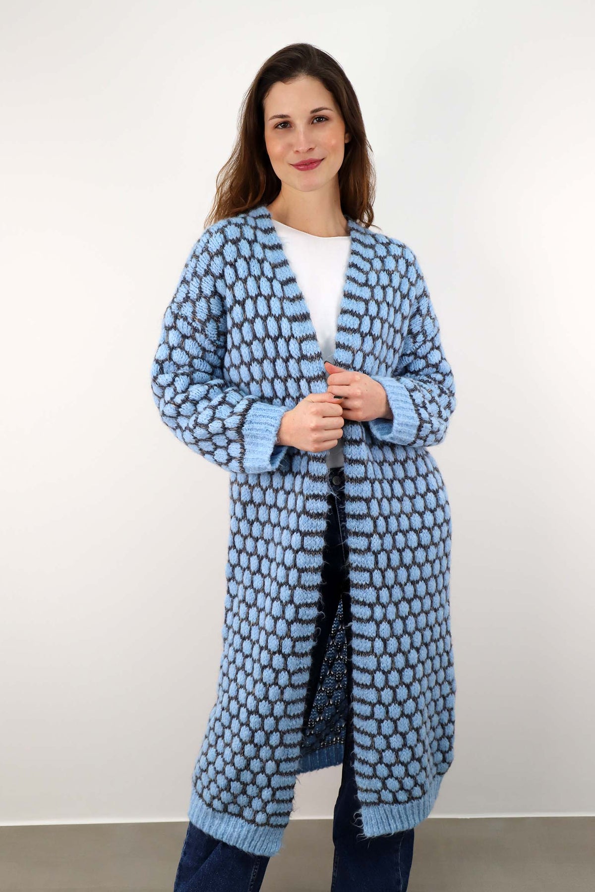 Strickjacke lang "Exklusiv" - Hellblau