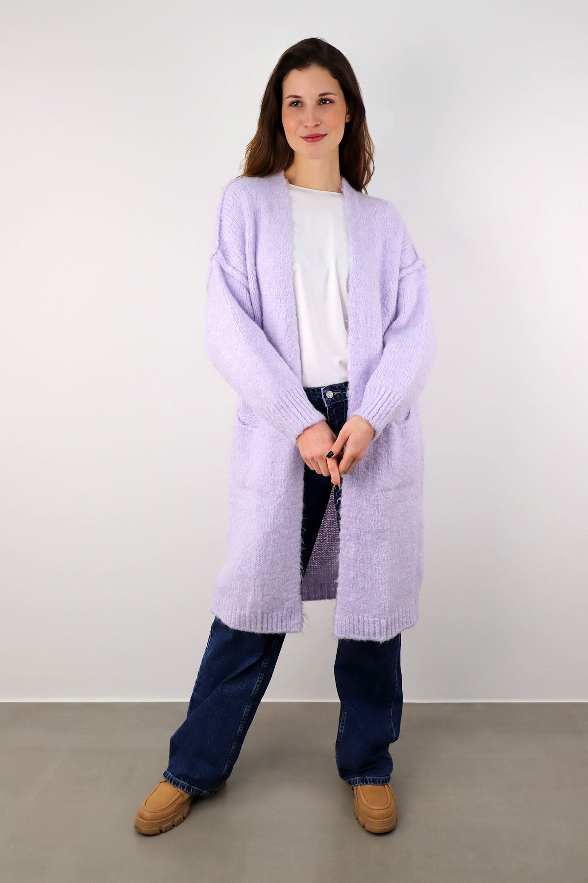 Strickjacke mit Naht und Taschen - Flieder