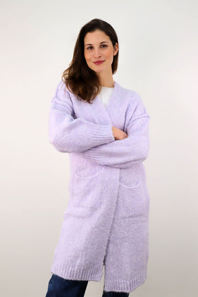 Strickjacke mit Naht und Taschen - Flieder
