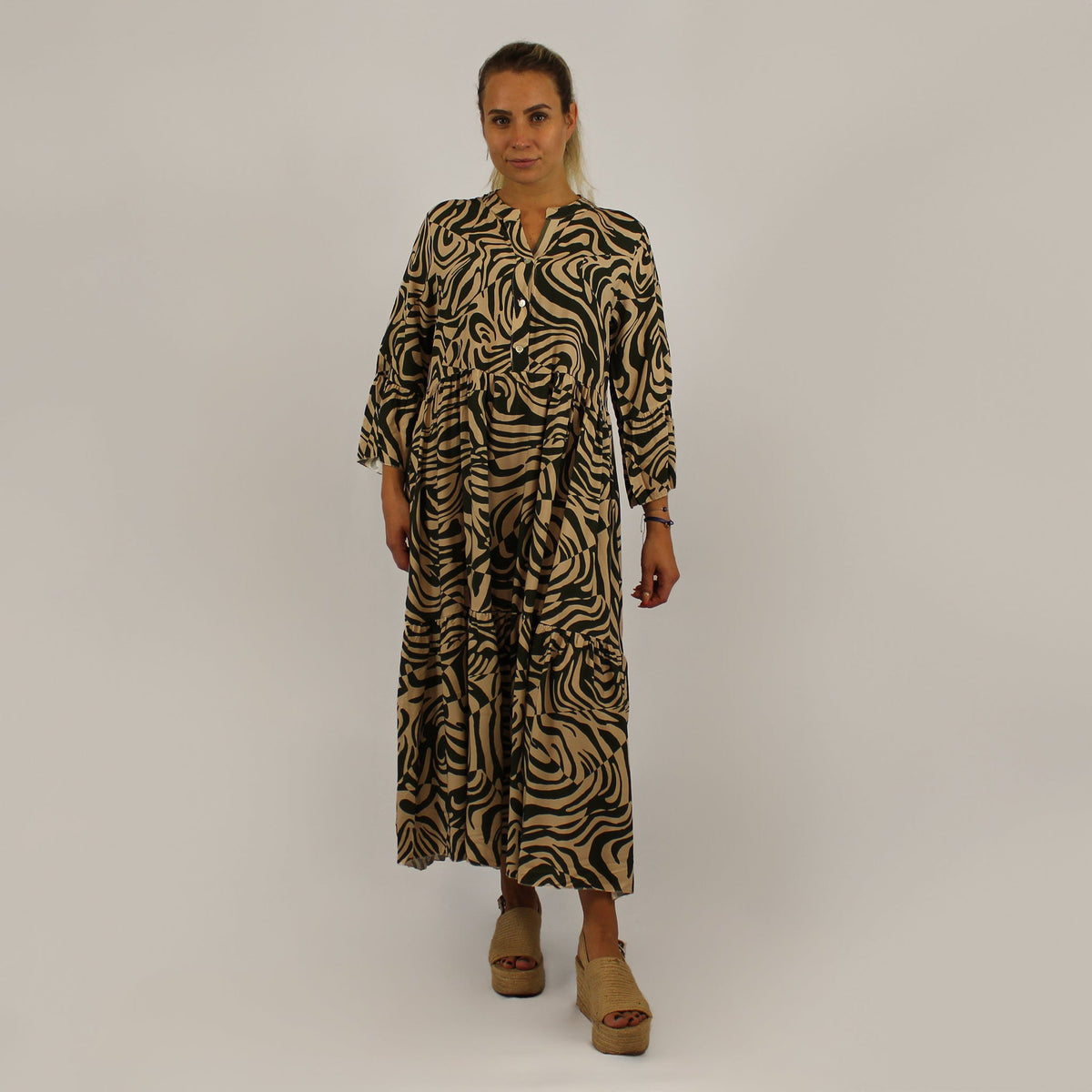 Maxikleid mit Druck - Khaki
