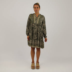 Knopfleisten-Kleid mit Druck - Khaki
