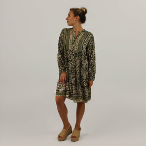 Knopfleisten-Kleid mit Druck - Khaki